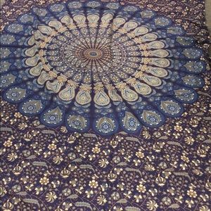 Navy, blue and antique gold tapestry twin bed size